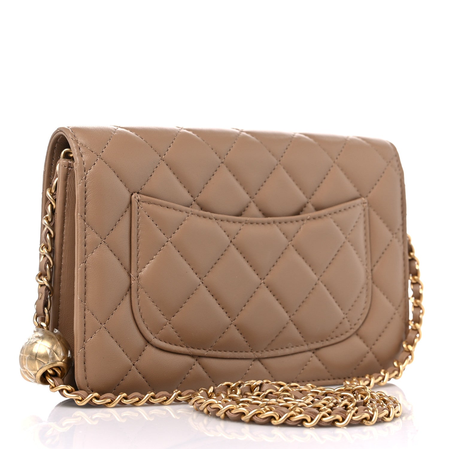 Chanel Lambskin Quilted CC Pearl Crush Wallet on Chain WOC Beige 3 of 10