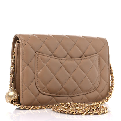 Chanel Lambskin Quilted CC Pearl Crush Wallet on Chain WOC Beige 3 of 10