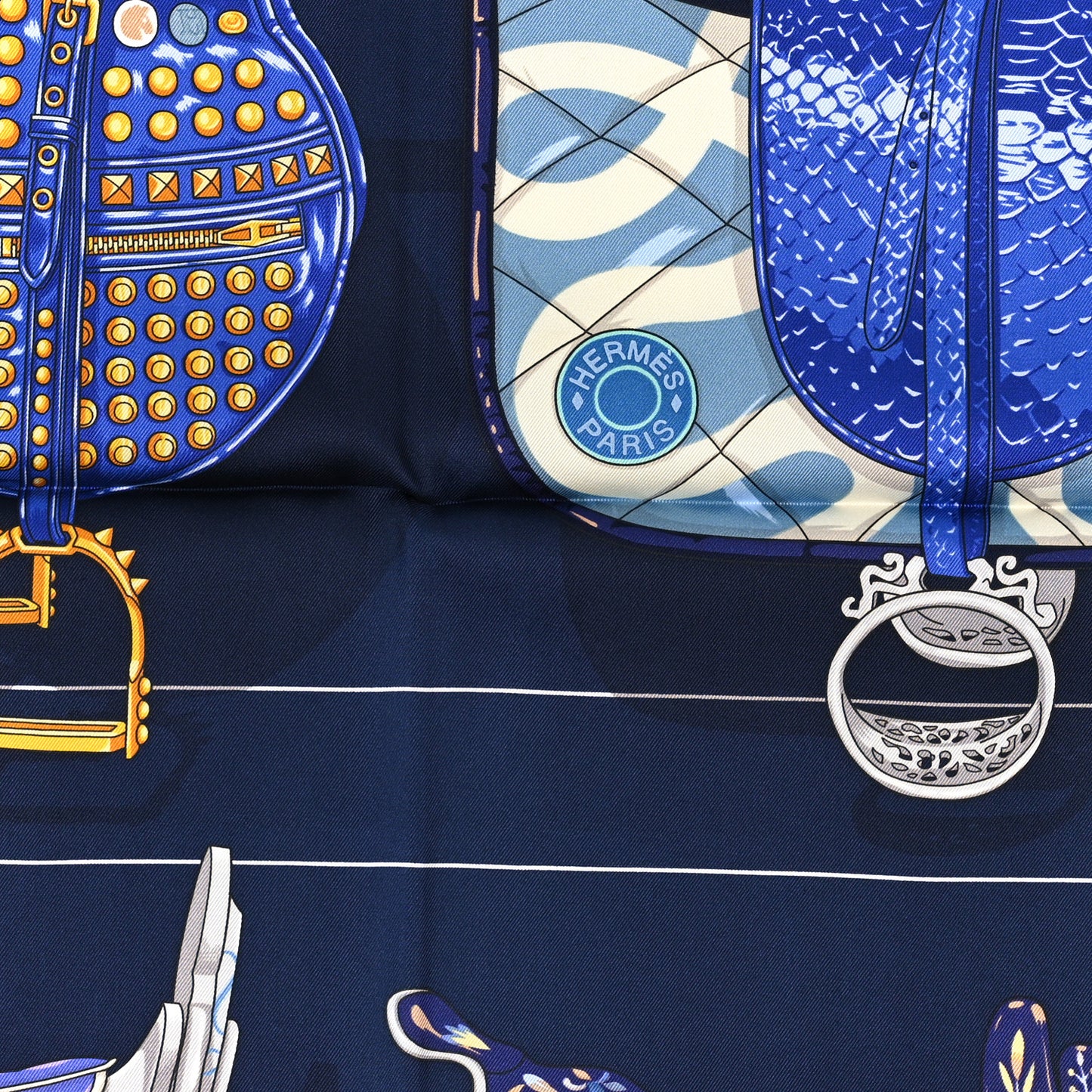 Silk Tous En Selle Scarf Cobalt Marine Or