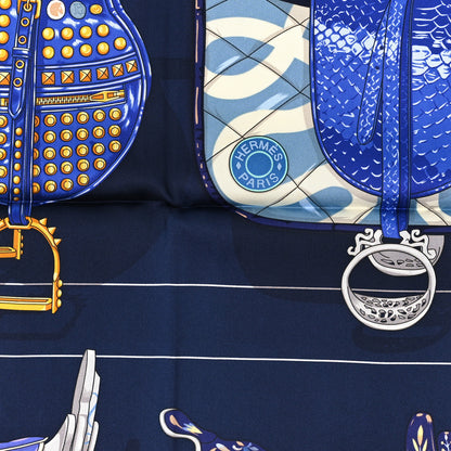 Hermes Silk Tous En Selle Scarf Cobalt Marine Or 2 of 3