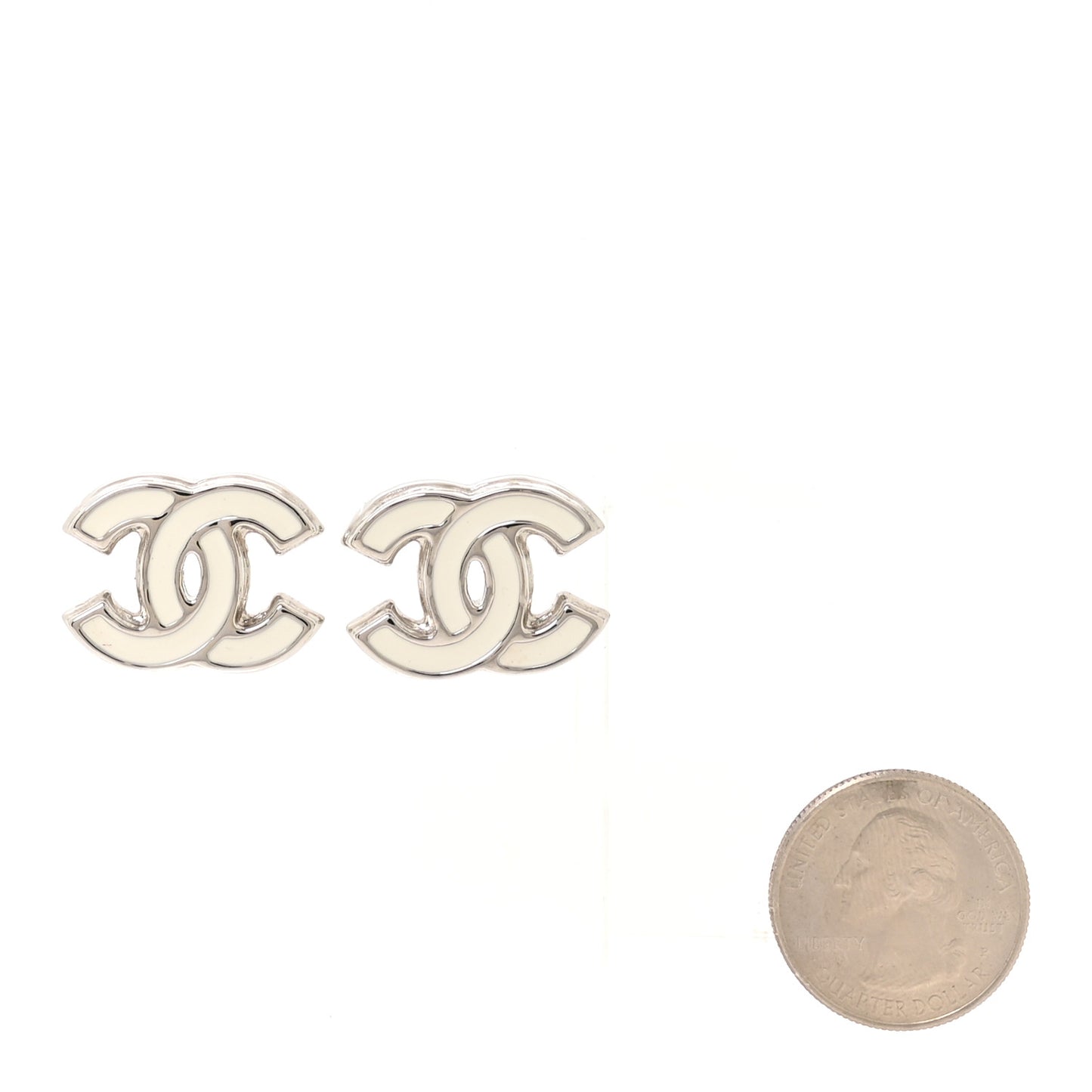 Metal Resin CC Earrings White Silver