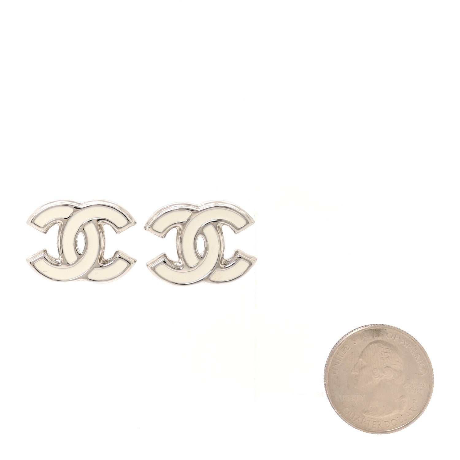 Chanel Metal Resin CC Earrings White Silver 2 of 5