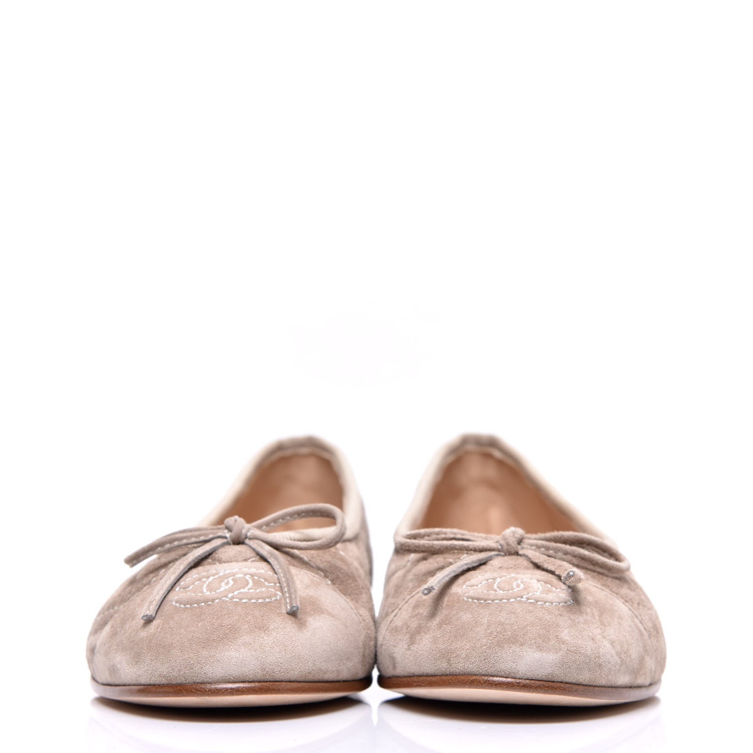 Chanel Suede Quilted Cap Toe CC Ballerina Flats 36 Beige 2 of 7