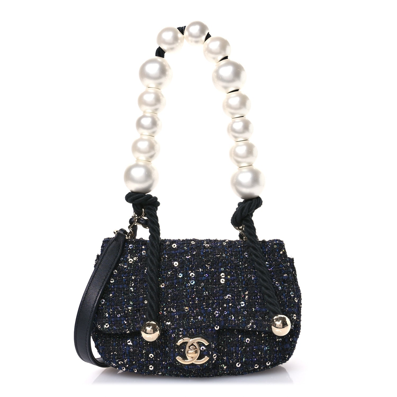 Chanel Tweed Mini Pearl Handle Flap Black Ecru 1 of 11