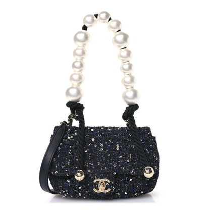 Chanel Tweed Mini Pearl Handle Flap Black Ecru 1 of 11