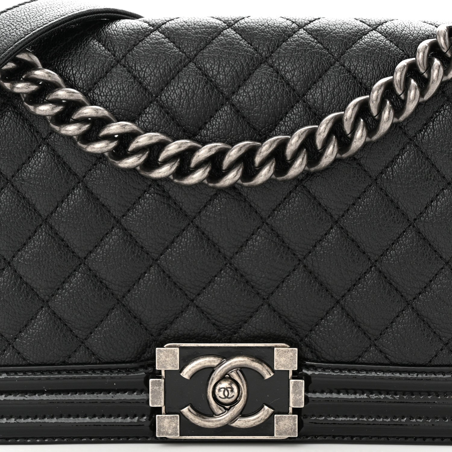 Chanel Goatskin Quilted Patent Medium Duo Boy Flap Black 8 of 12