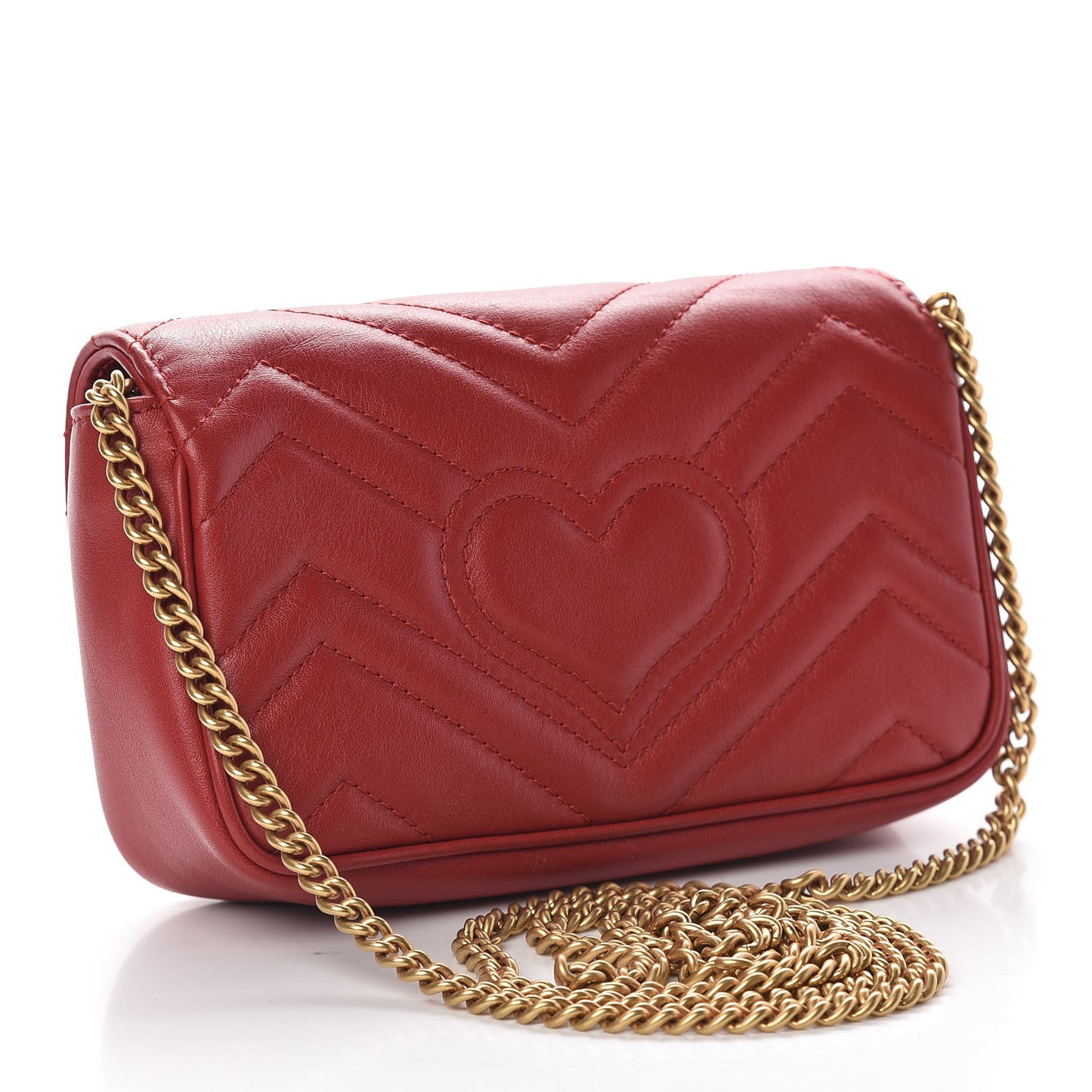 Calfskin Matelasse Super Mini GG Marmont Shoulder Bag Hibiscus Red