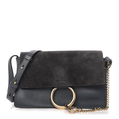 Chloe Suede Calfskin Small Faye Shoulder Bag Silver Blue 1 of 9