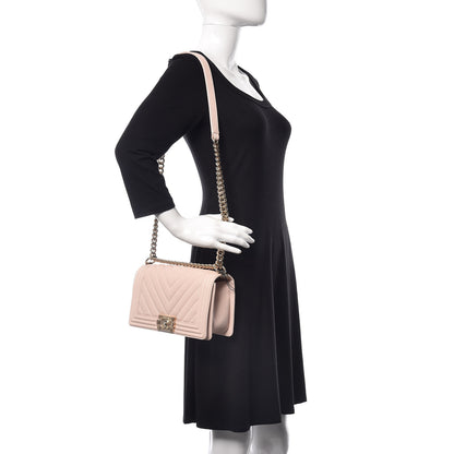 Chanel Caviar Chevron Quilted Medium Boy Flap Nude 2 of 10