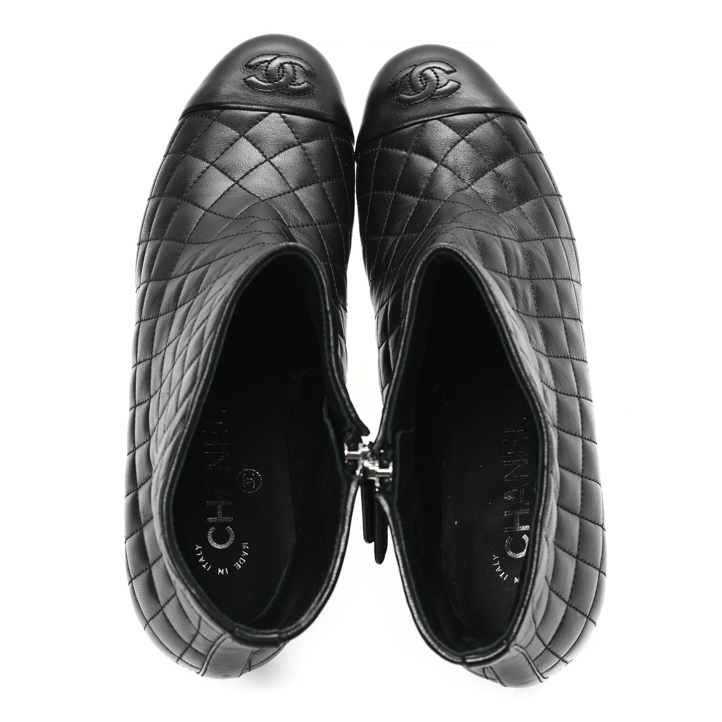 Lambskin Quilted Cap Toe CC Booties 41 Black