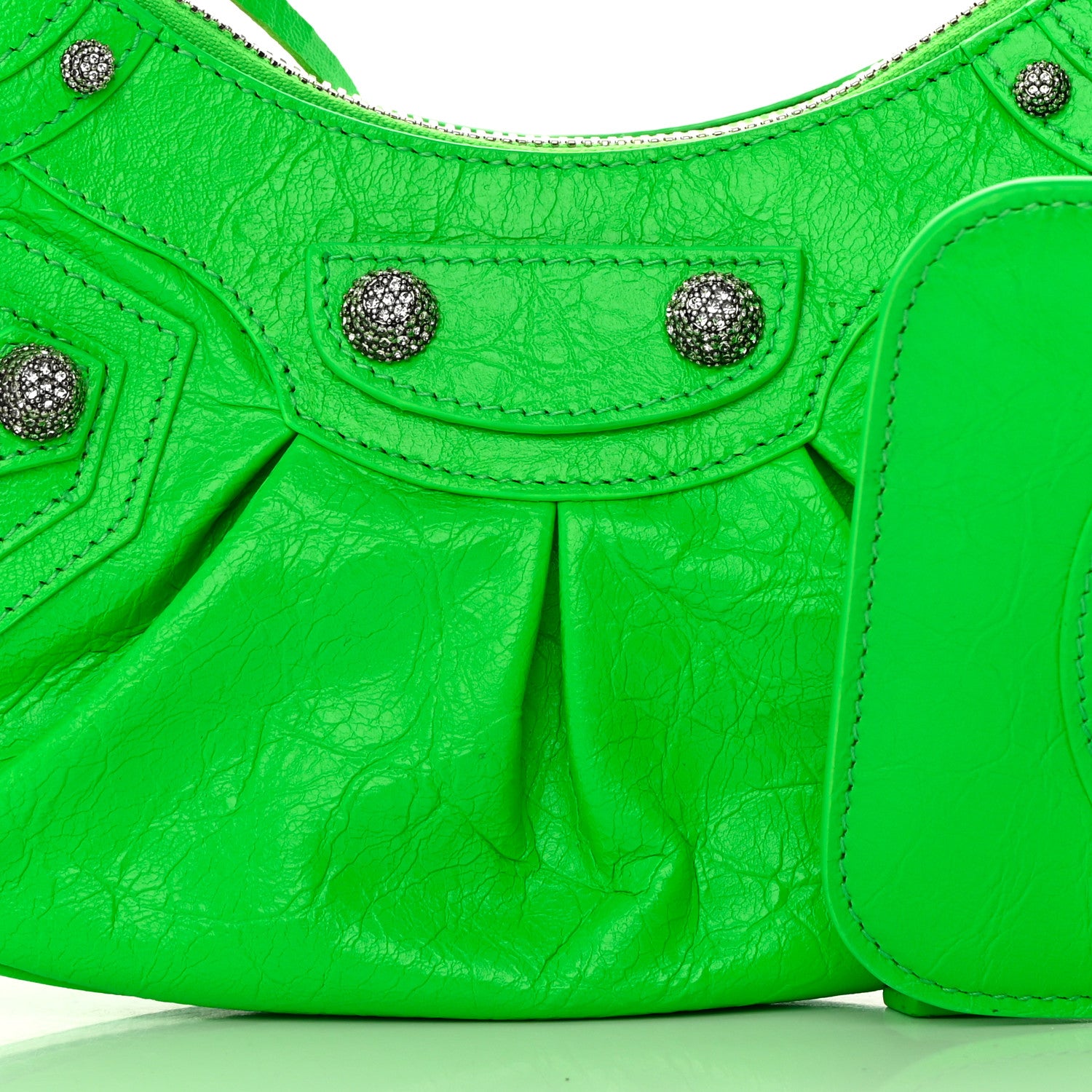 Balenciaga Agneau Arena Crystal Le Cagole Shoulder Bag XS Fluo Green 8 of 14