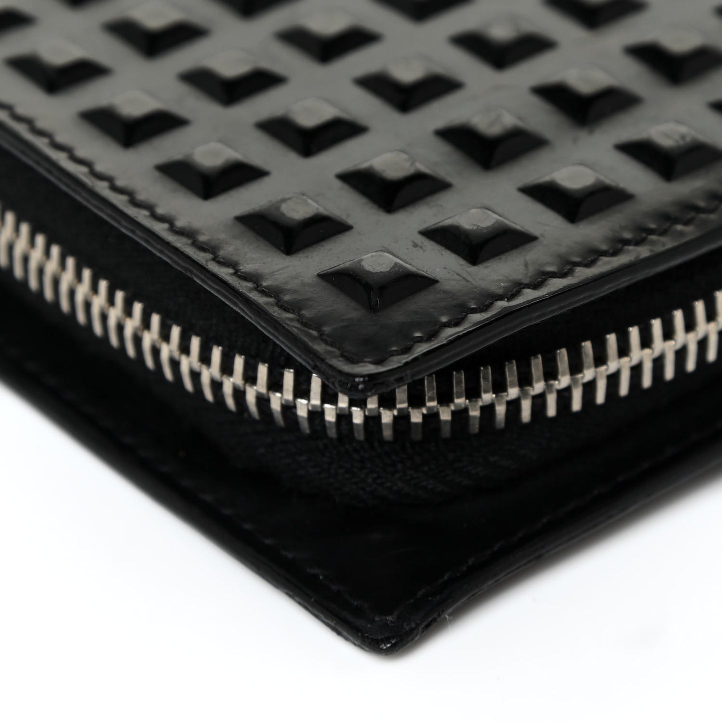 Calfskin Grid Embossed Zip Around Wallet Black