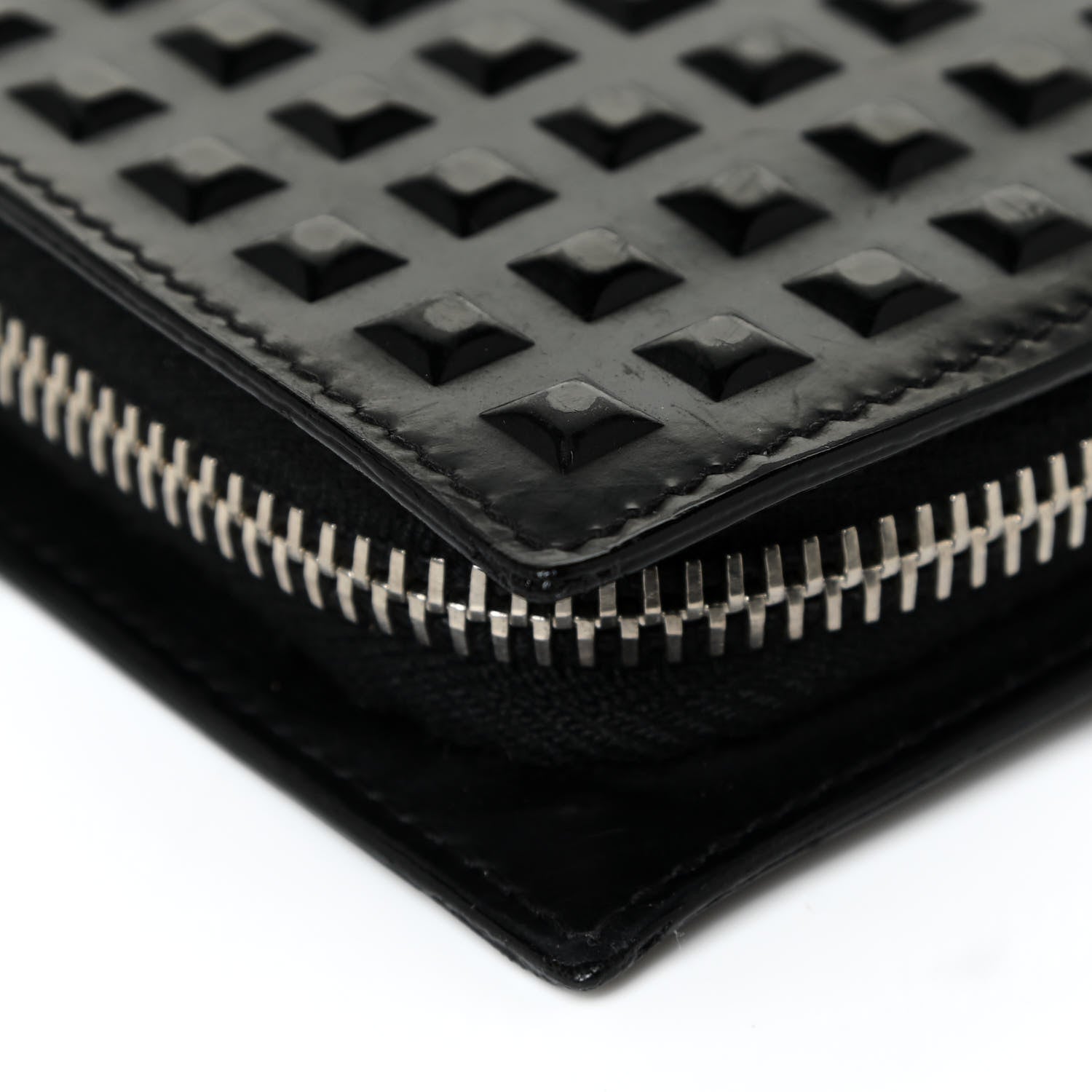 Balenciaga Calfskin Grid Embossed Zip Around Wallet Black 14 of 18