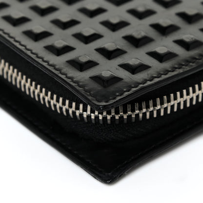 Balenciaga Calfskin Grid Embossed Zip Around Wallet Black 14 of 18