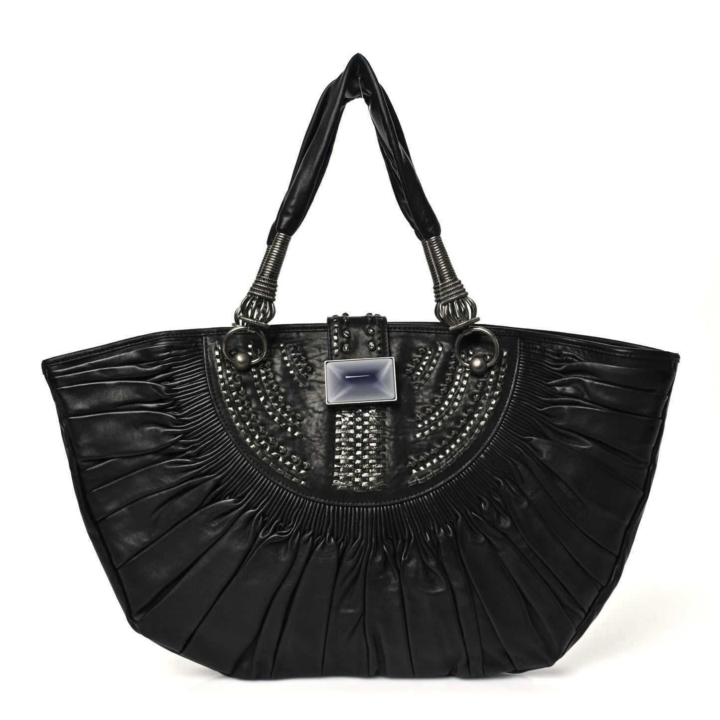 Lambskin Plisse Pleated Basket Tote Bag Black