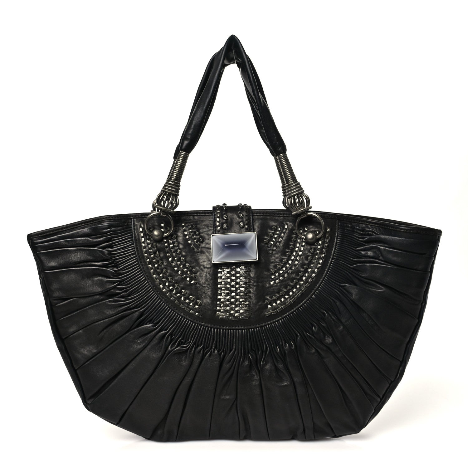 Christian Dior Lambskin Plisse Pleated Basket Tote Bag Black 1 of 9