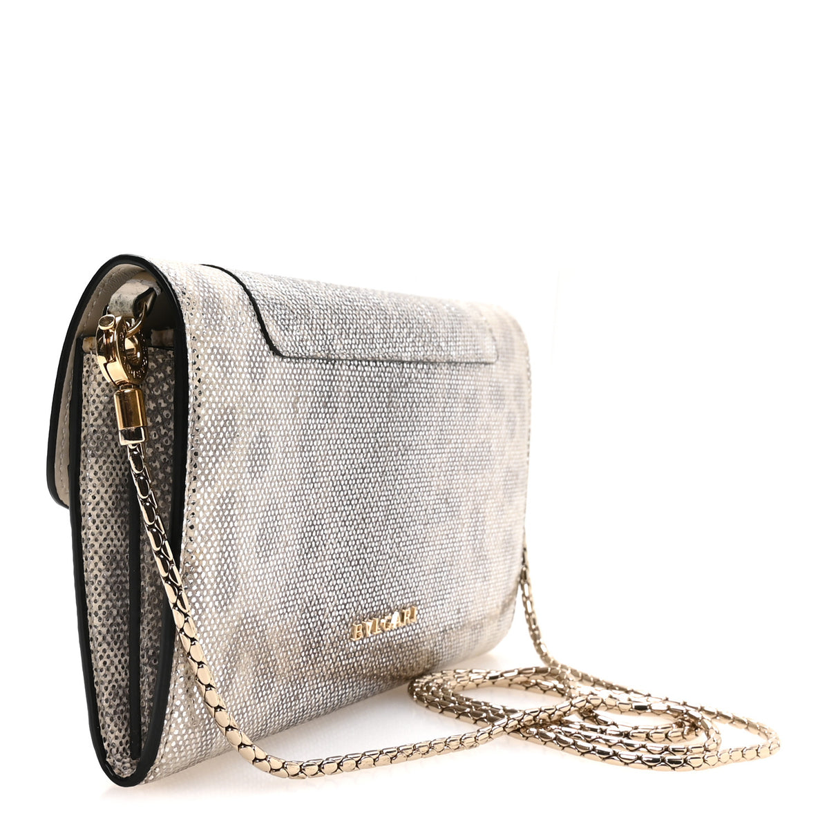 Bulgari Metallic Karung Serpenti Forever Chain Wallet Beige 3 of 10