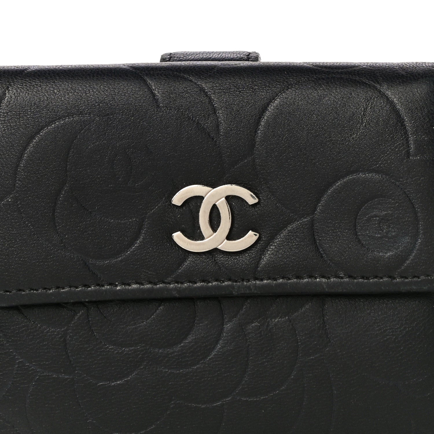 Chanel Lambskin Embossed Camellia French Wallet Black 8 of 21