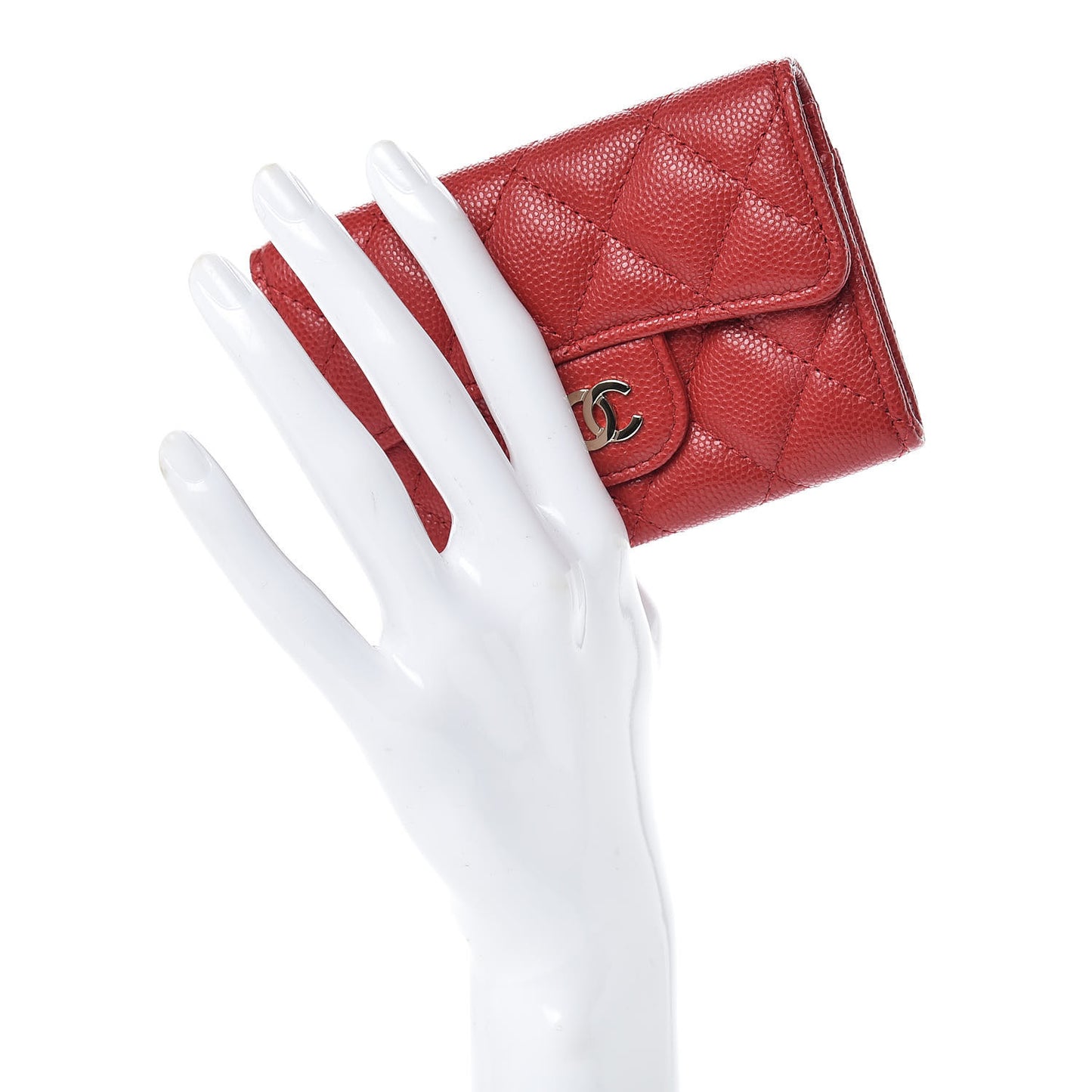 Caviar Quilted Flap Card Holder Wallet Red