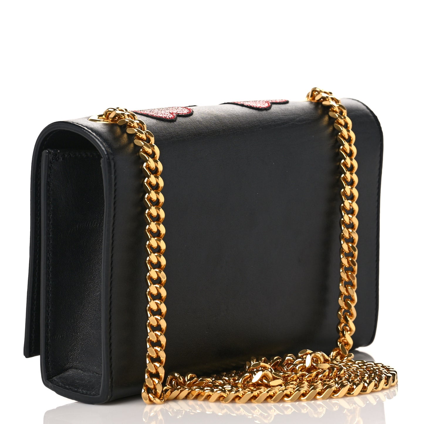 Calfskin Small Monogram Kate Tassel Heart Satchel Black Rouge