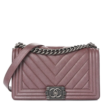 Chanel Metallic Caviar Chevron Quilted Medium Boy Flap Dark Pink 1 of 12