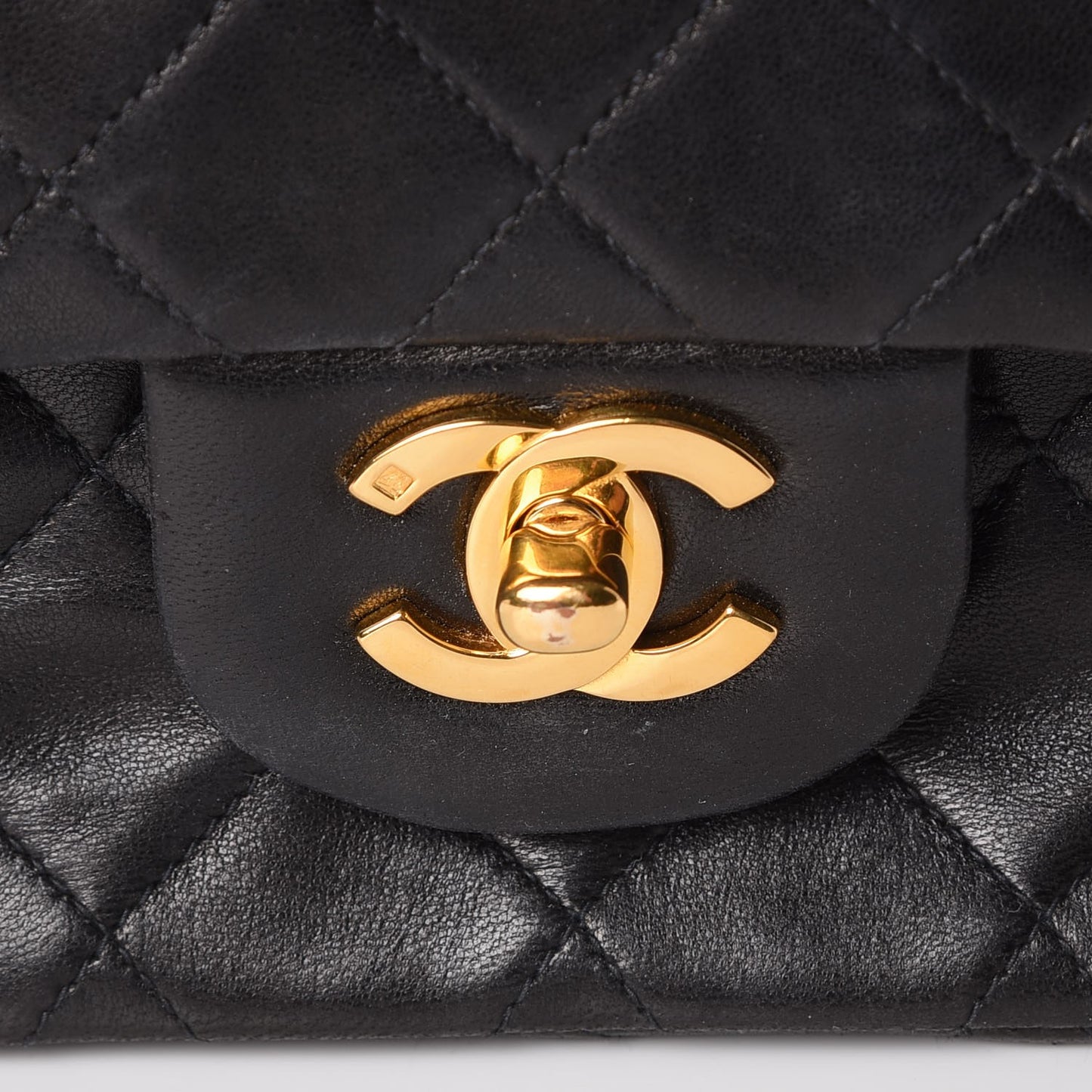 Lambskin Quilted Small Double Flap Black