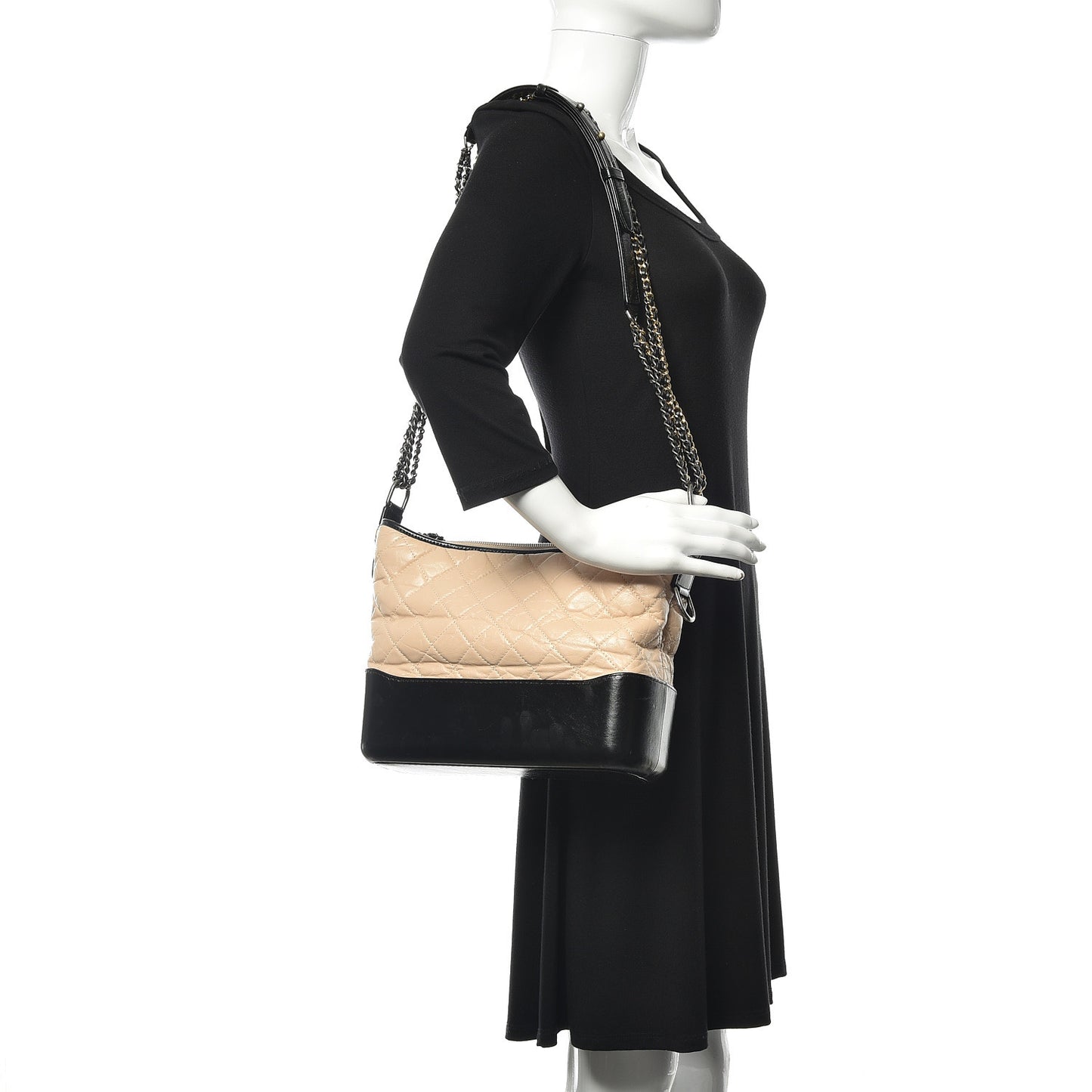 Aged Calfskin Quilted Medium Gabrielle Hobo Beige Black
