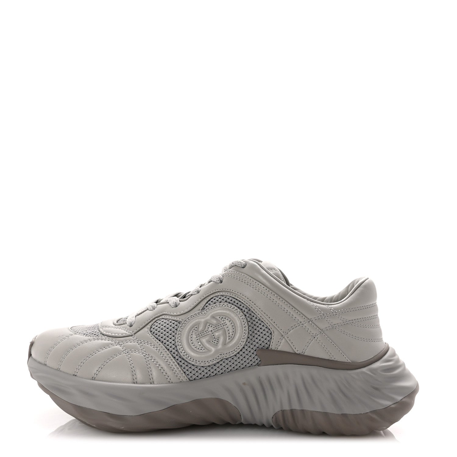 Gucci New Nappa Sombre Interlocking G Ripple Mens Platform Sneakers 8 Grey Sky 1 of 9