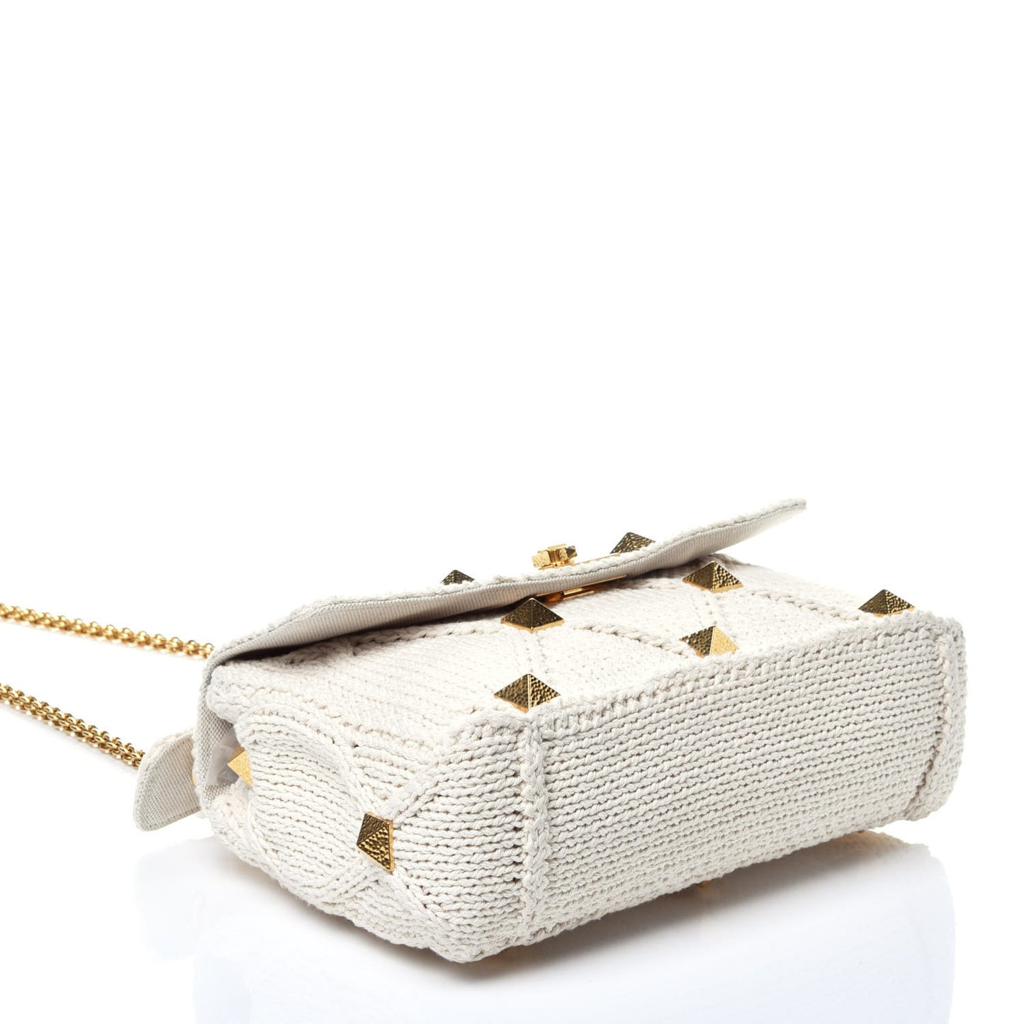 Knit Large Roman Stud Shoulder Bag Ecru