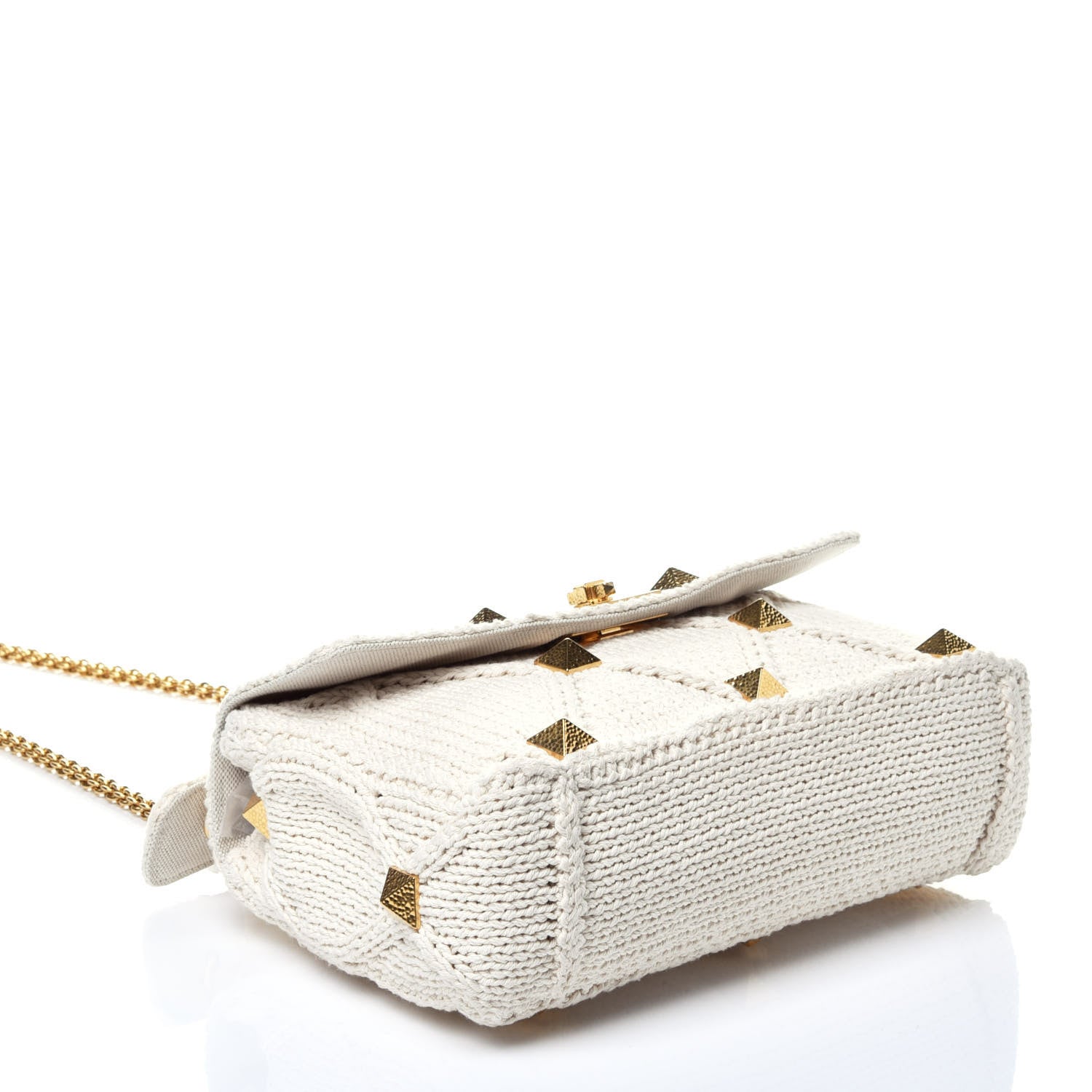 Valentino Garavani Knit Large Roman Stud Shoulder Bag Ecru 4 of 8