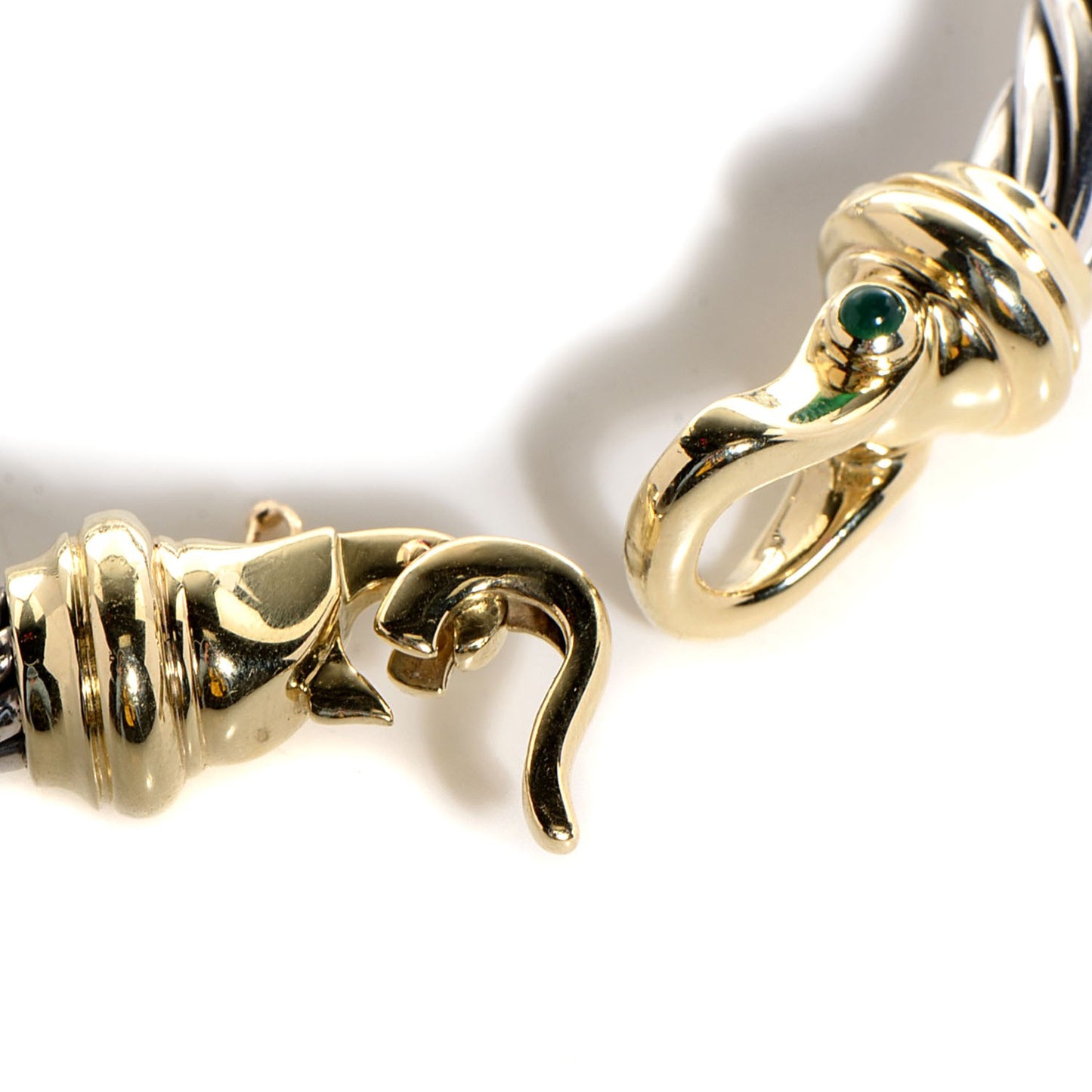 Sterling Silver 14K Yellow Gold Green Onyx Pink Tourmaline 7mm Cable Buckle Bracelet