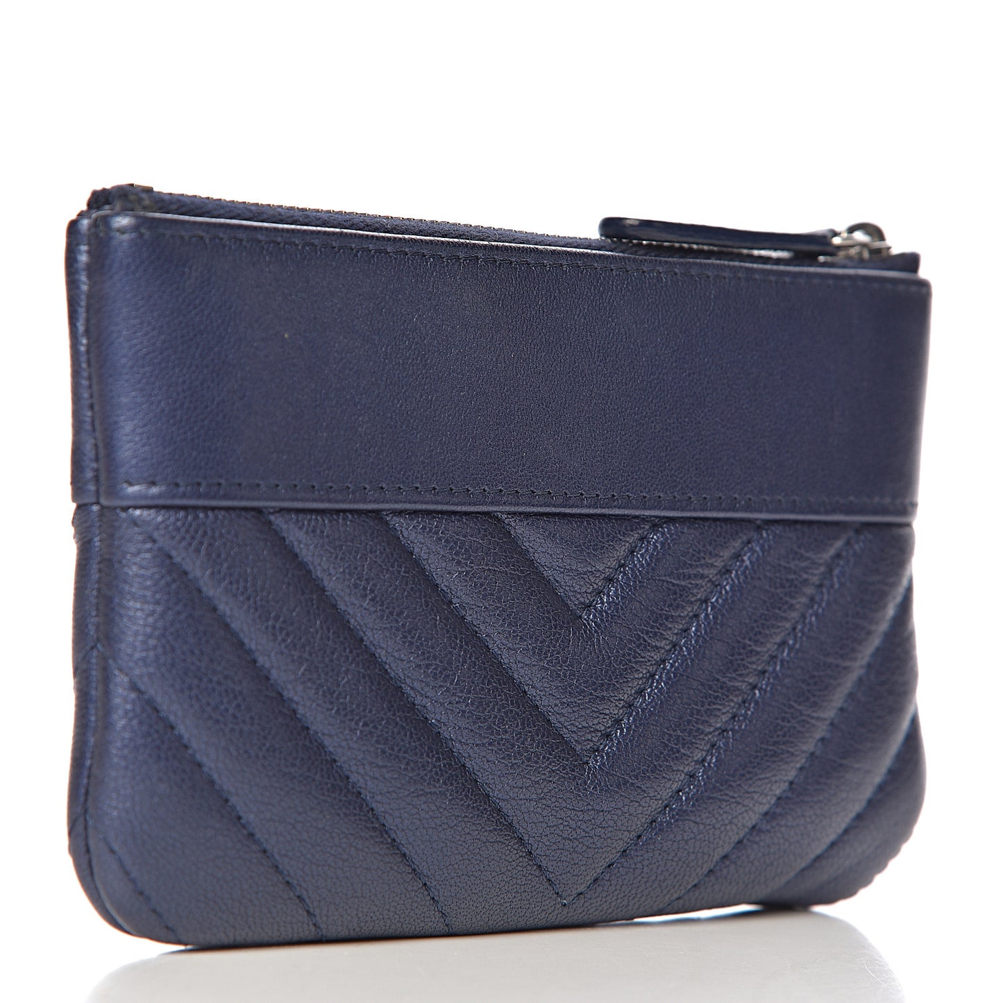 Metallic Sheepskin Chevron Quilted Small Vintage Mademoiselle Cosmetic Case Navy