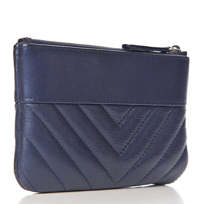 Chanel Metallic Sheepskin Chevron Quilted Small Vintage Mademoiselle Cosmetic Case Navy 3 of 7