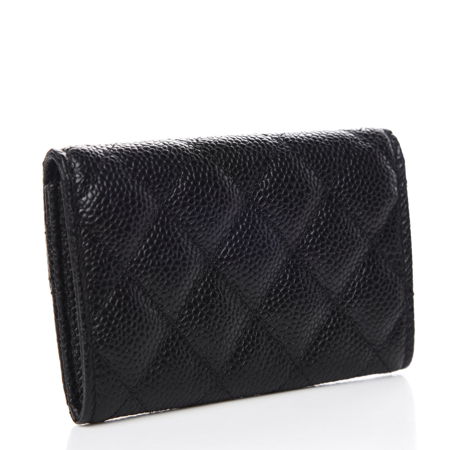 Caviar Quilted Flap Card Holder Black
