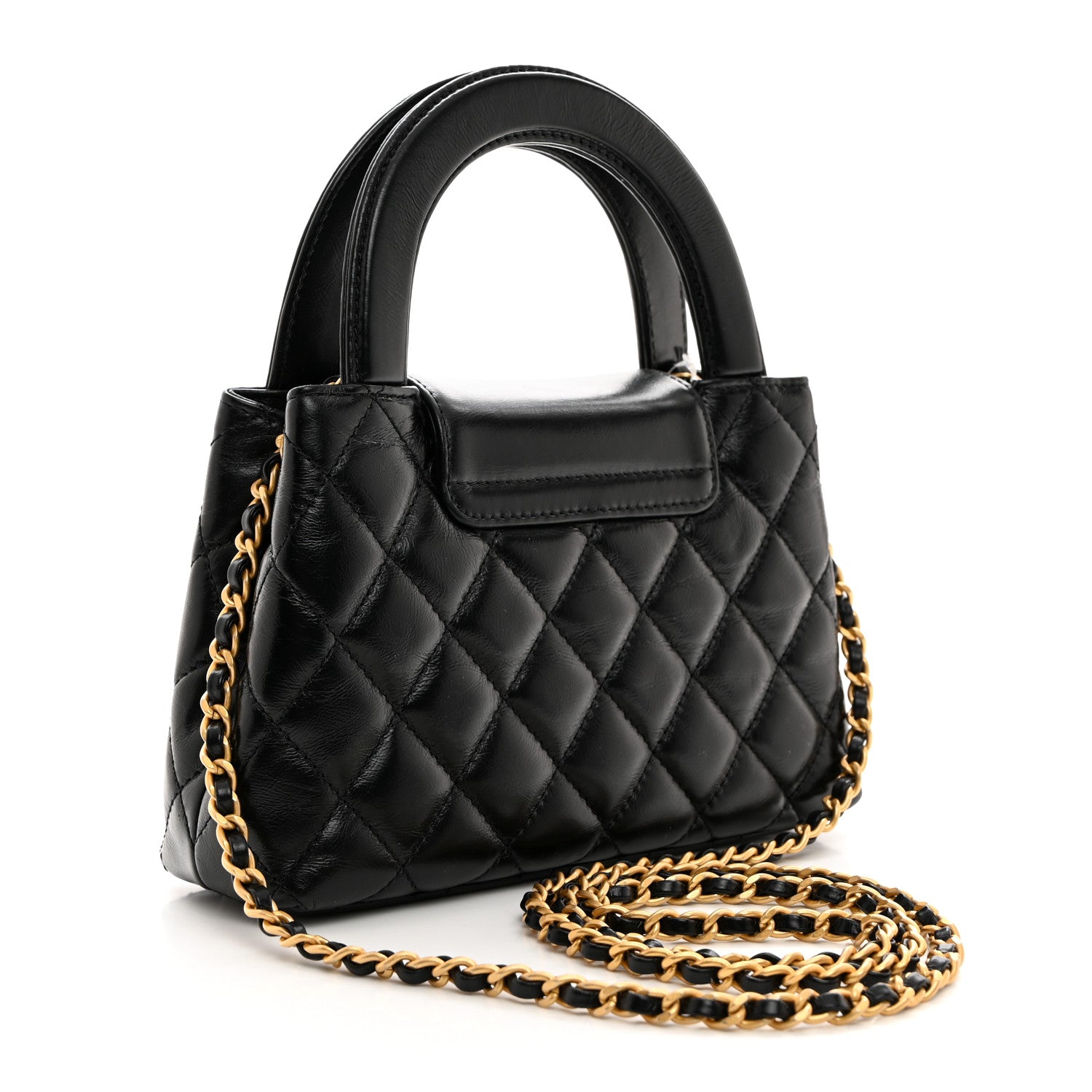 Chanel Shiny Aged Calfskin Quilted Nano Kelly Shopper Black 3 of 10