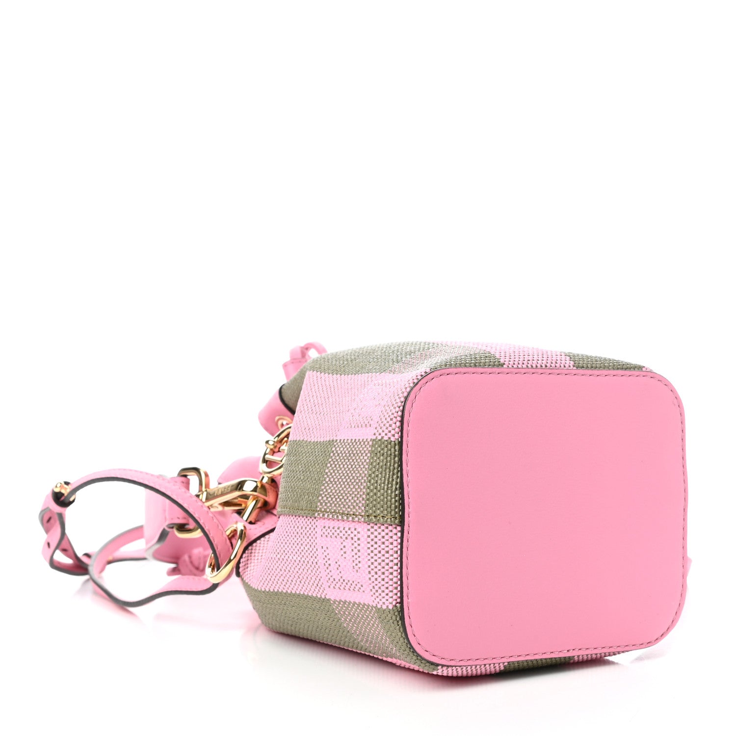 Fendi Raffia Vitello Seta F is Fendi Pequin Gingham Woven Mini Mon Tresor Bucket Bag Military Rosa Lollypop 4 of 9