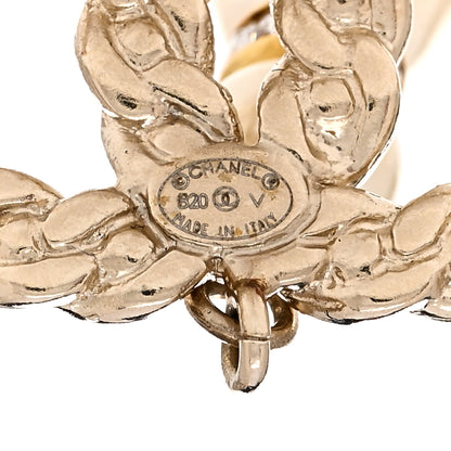 Chanel Pearl Crystal CC Uneven Drop Earrings Gold 4 of 4