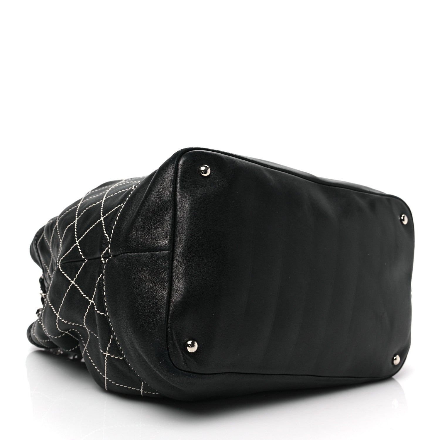 Chanel Lambskin Contrast Stitch Large Drawstring Tote Black 4 of 7