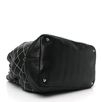 Chanel Lambskin Contrast Stitch Large Drawstring Tote Black 4 of 7