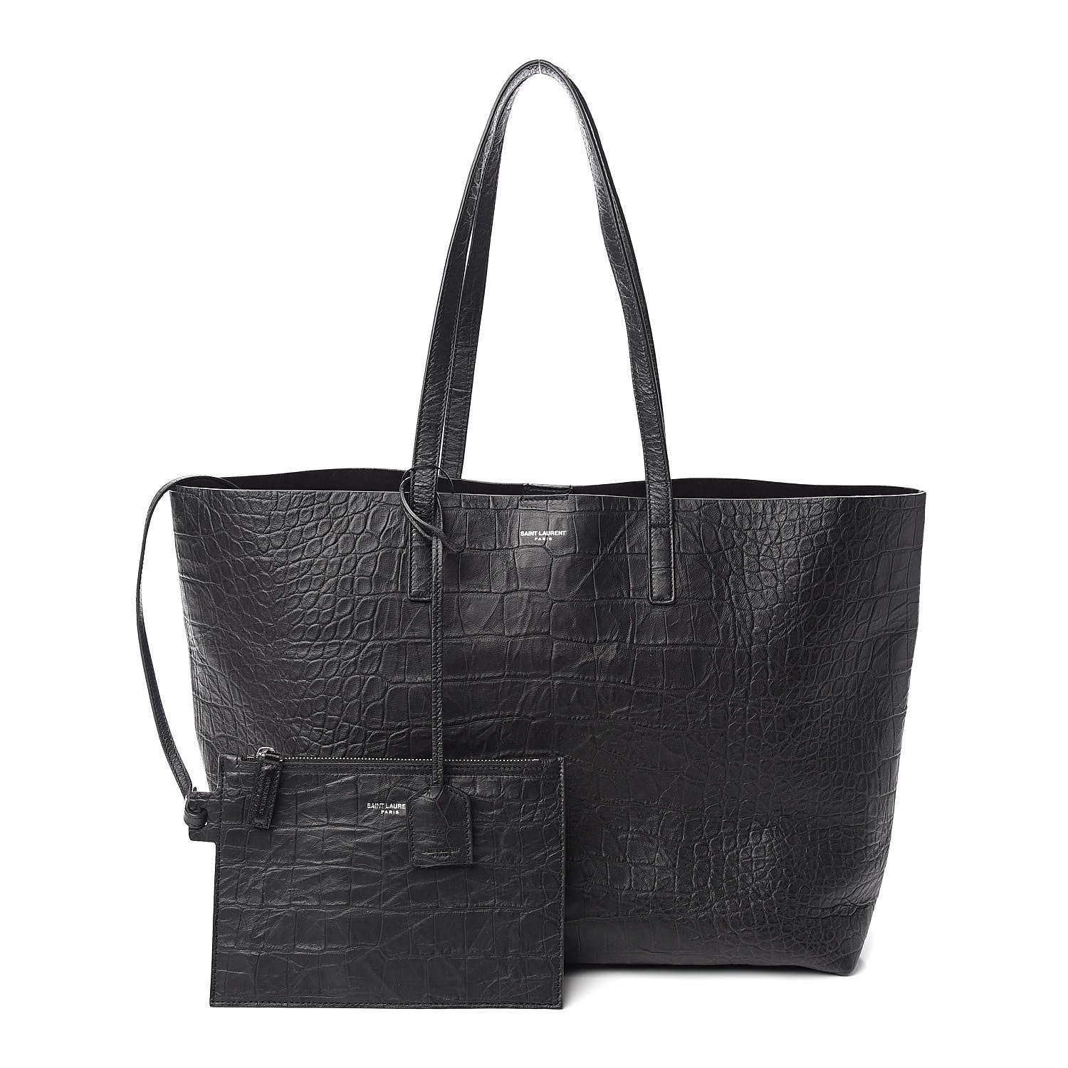 Saint Laurent Calfskin Crocodile Embossed Large Shopper Tote Black 1 of 11