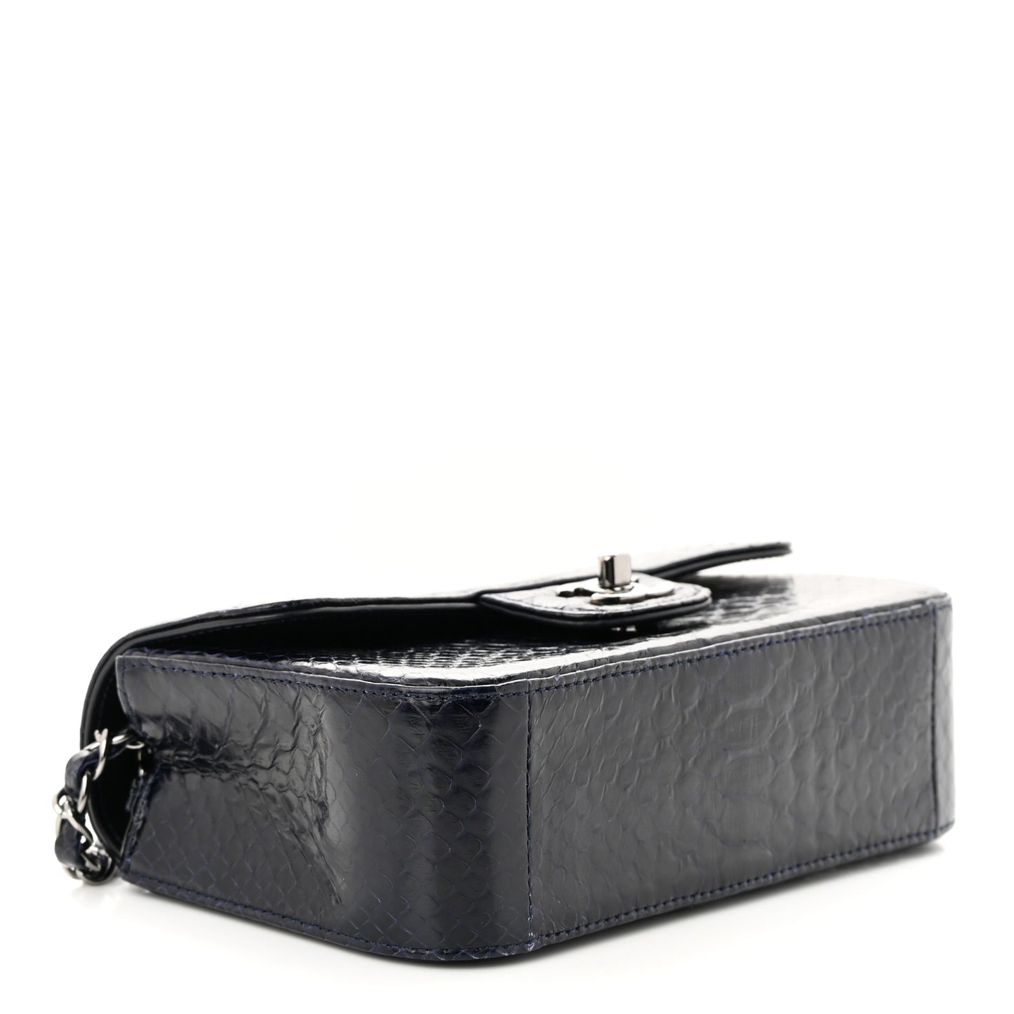 Snakeskin Mini Rectangular Flap Navy Blue