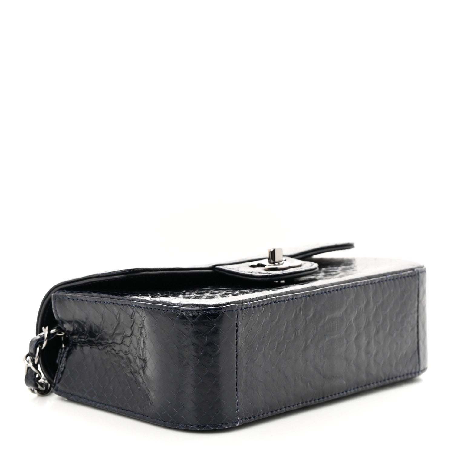 Chanel Snakeskin Mini Rectangular Flap Navy Blue 4 of 12