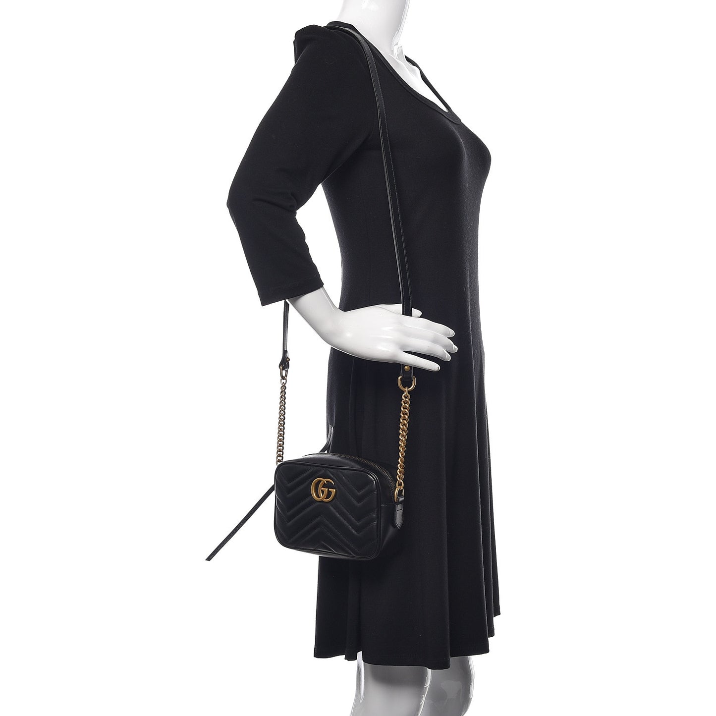 Calfskin Matelasse Mini GG Marmont Chain Shoulder Bag Black
