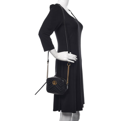 Gucci Calfskin Matelasse Mini GG Marmont Chain Shoulder Bag Black 2 of 12