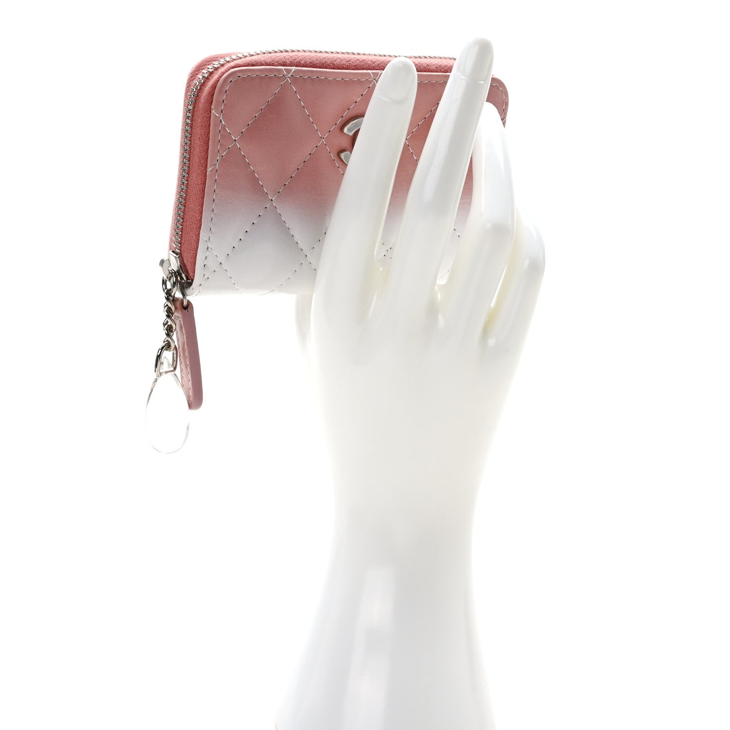 Ombre Patent Calfskin Quilted Small Zip Around Coin Purse Pink White