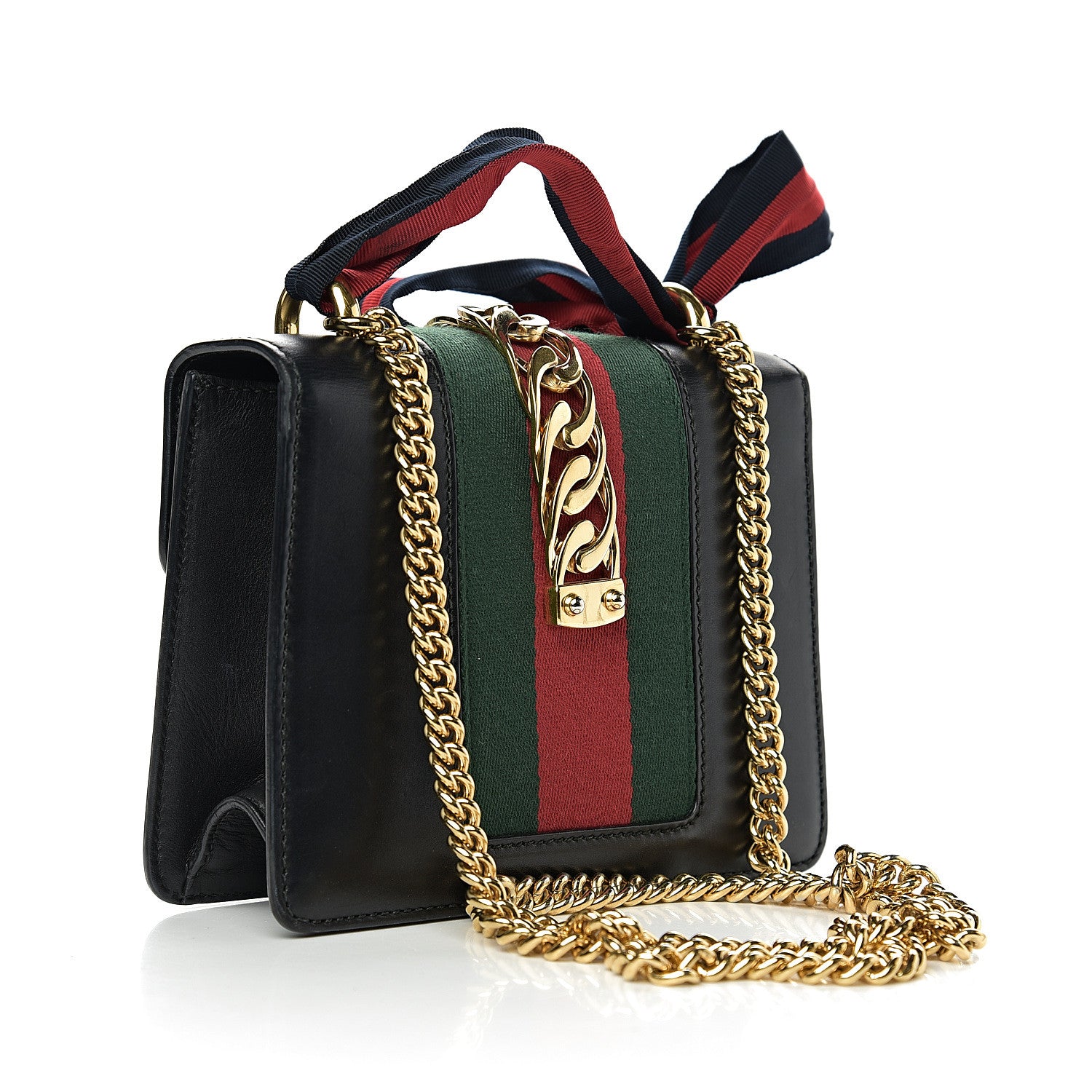 Gucci Calfskin Mini Sylvie Chain Shoulder Bag Black 2 of 17