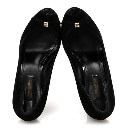 Louis Vuitton Suede Monogram Kimono Open Toe Pumps 37 Black 2 of 10