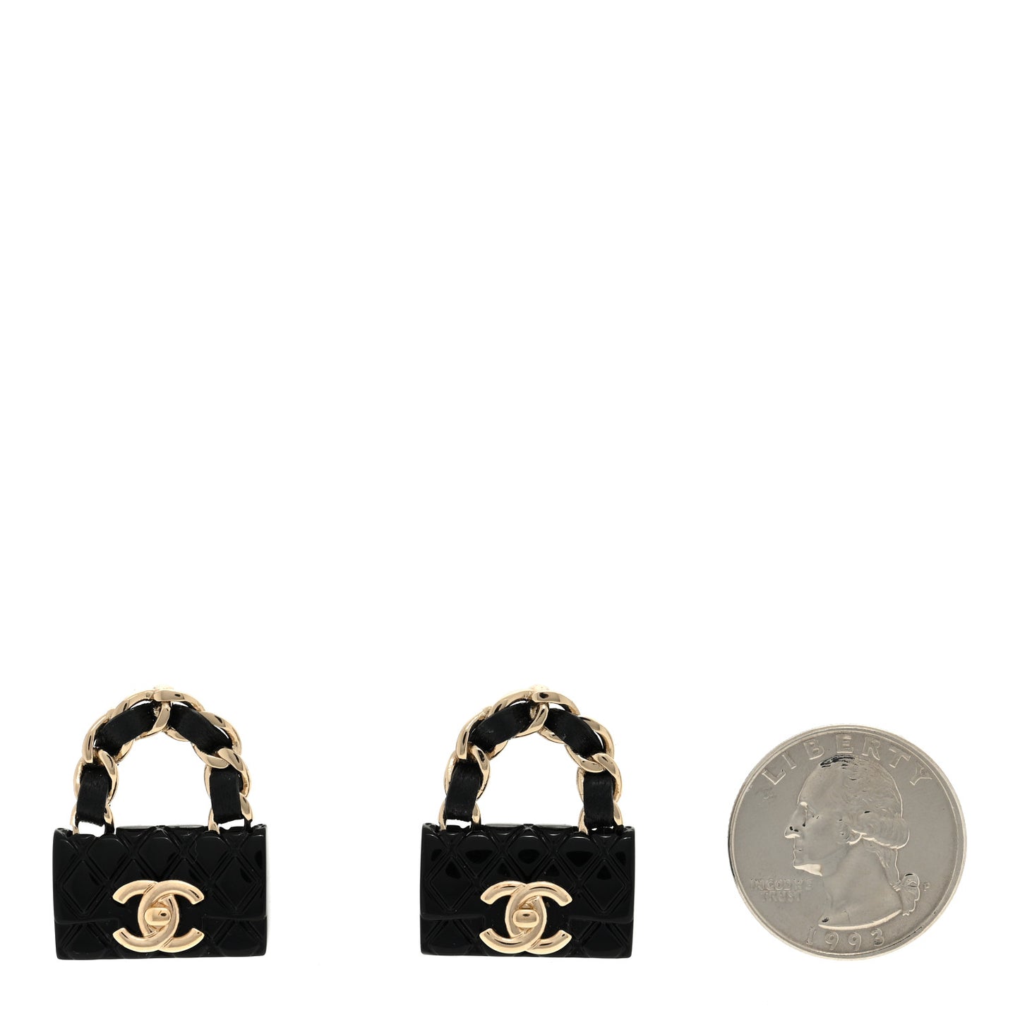 Metal Resin Lambskin Quilted CC Turnlock Chain Flap Bag Earrings Black Gold