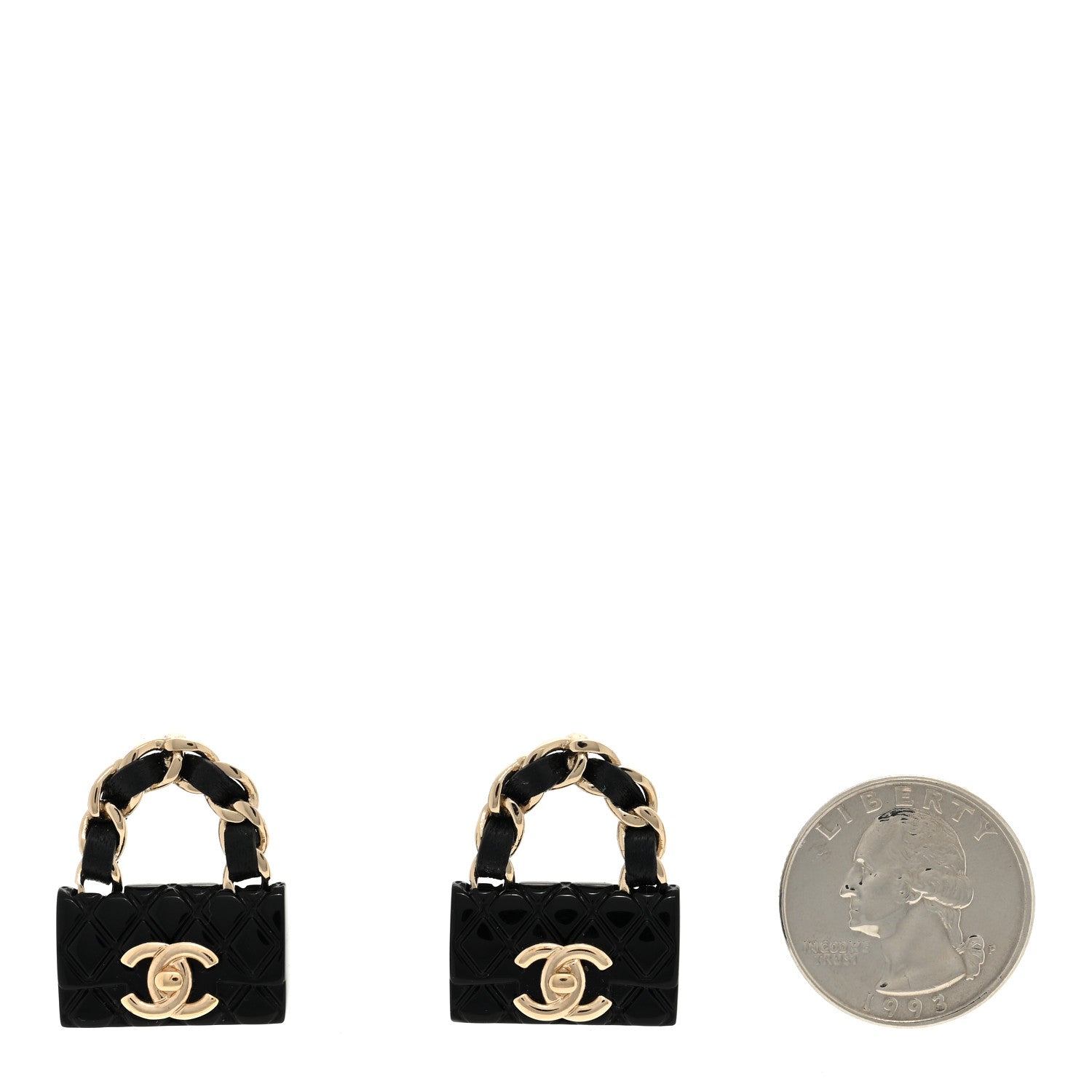 Chanel Metal Resin Lambskin Quilted CC Turnlock Chain Flap Bag Earrings Black Gold 2 of 6