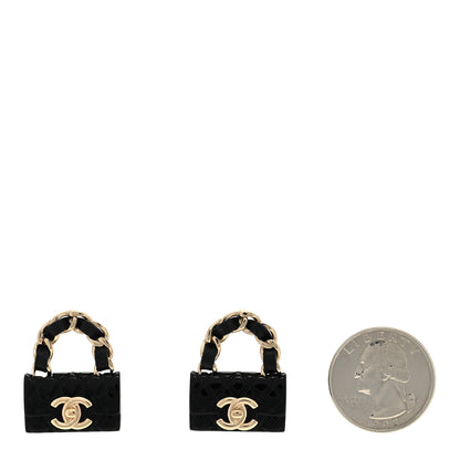 Chanel Metal Resin Lambskin Quilted CC Turnlock Chain Flap Bag Earrings Black Gold 2 of 6